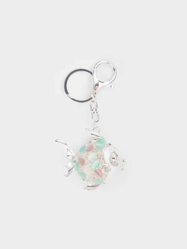 Брелок, 12 см, металл/стразы, серебристый, Рыба-шар, Keychain crystal, image-2