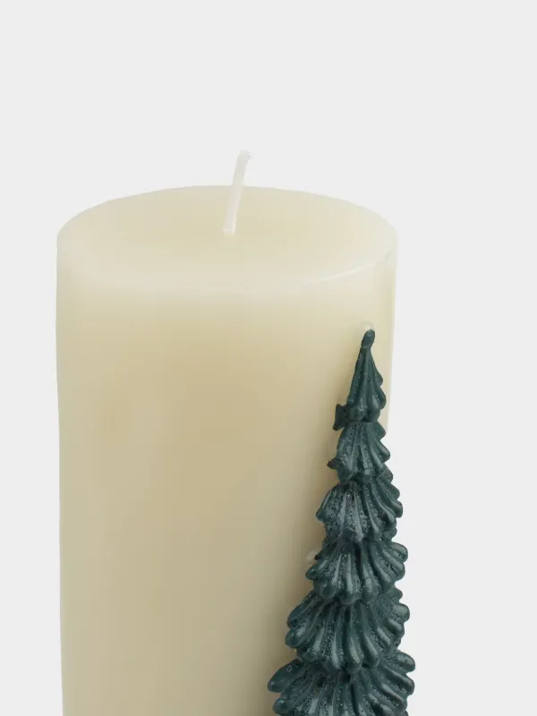 Свеча, 6х15 см, цилиндрическая, молочно-зеленая, Елка, Fir candle, image-3