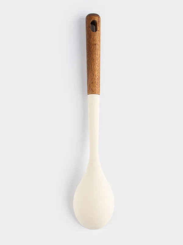 Ложка сервировочная, 32 см, силикон/дерево, бежевая, Lemsen, image-1