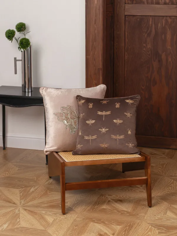 Подушка декоративная, 50х50 см, вельвет/бисер, бежевая, Бабочка, Bugs, image-5