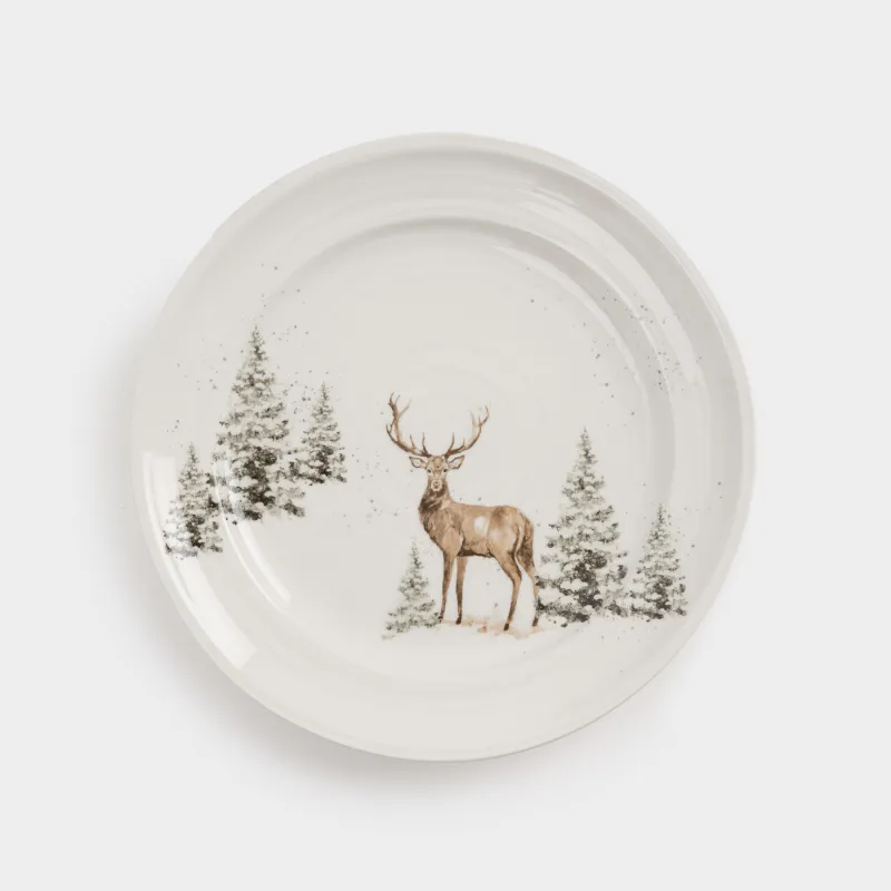 Тарелка закусочная, 20 см, керамика, белая, Олень в снежном лесу, Woodland story