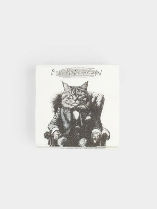Салфетки бумажные, 21х21 см, 20 шт, квадратные, белые, Кот в костюме, Cat, image-0