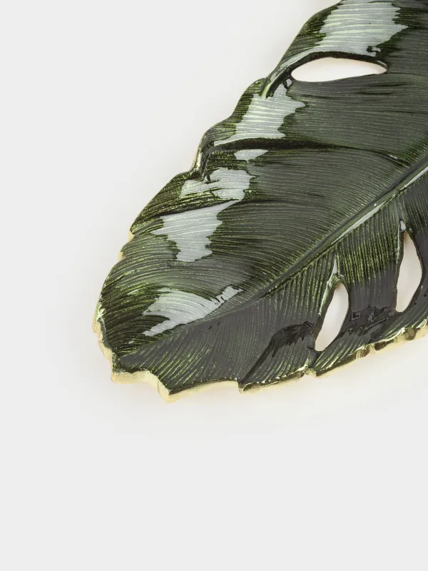 Блюдо декоративное, 45х15 см, металл, зелено-золотистое, Тропический лист, Tropical, image-4