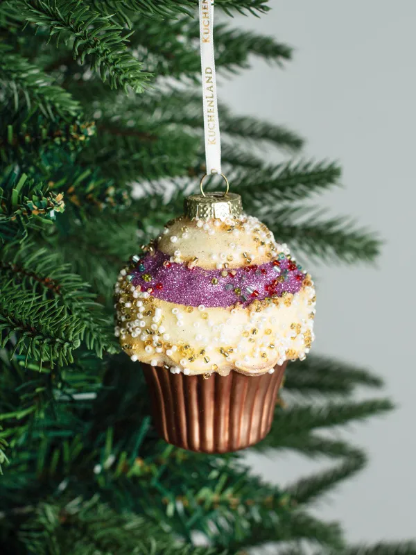 Игрушка елочная, 7x10 см, стекло, с блестками, молочно-розовая, Кекс, Figure sparkle, image-3