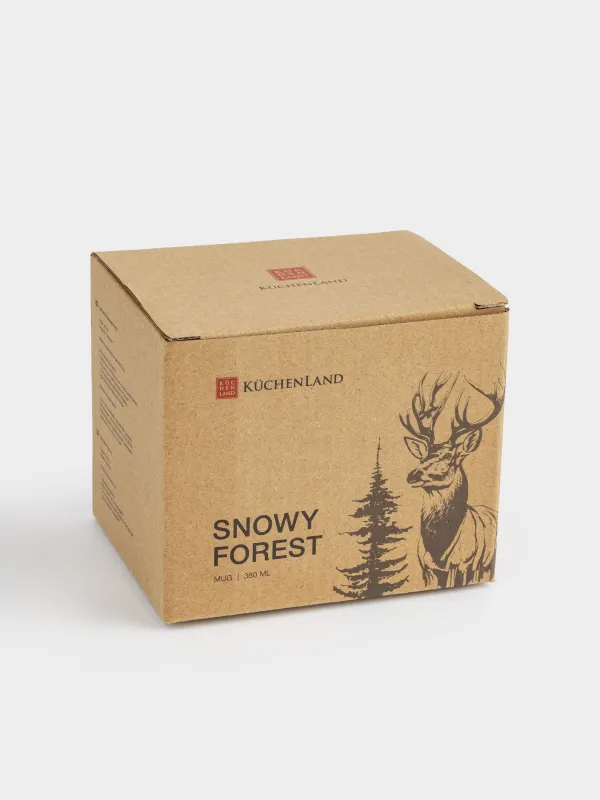 Кружка, 380 мл, керамика, коричнево-бежевая, Олень в лесу, Snowy forest, image-5