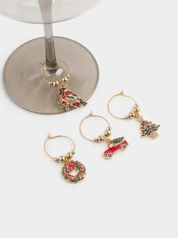 Подвеска для бокала, 4 шт, металл/бусины, золотистая, Новогодние моменты, Christmas time, image-4