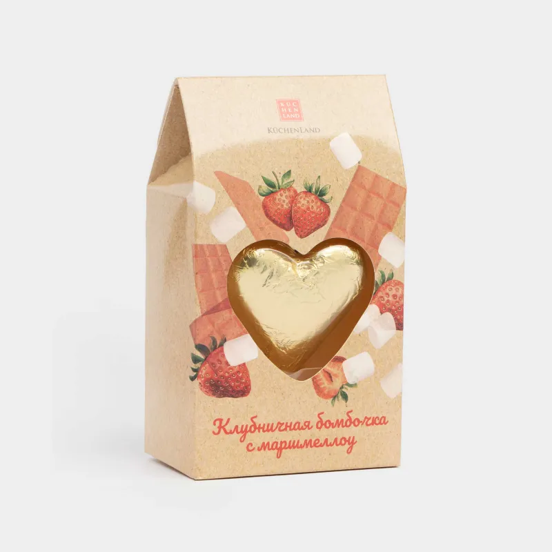 Шоколад, 40 гр, фигурный, с маршмеллоу, бомбочка, клубничный, Сердце, Sweet shape