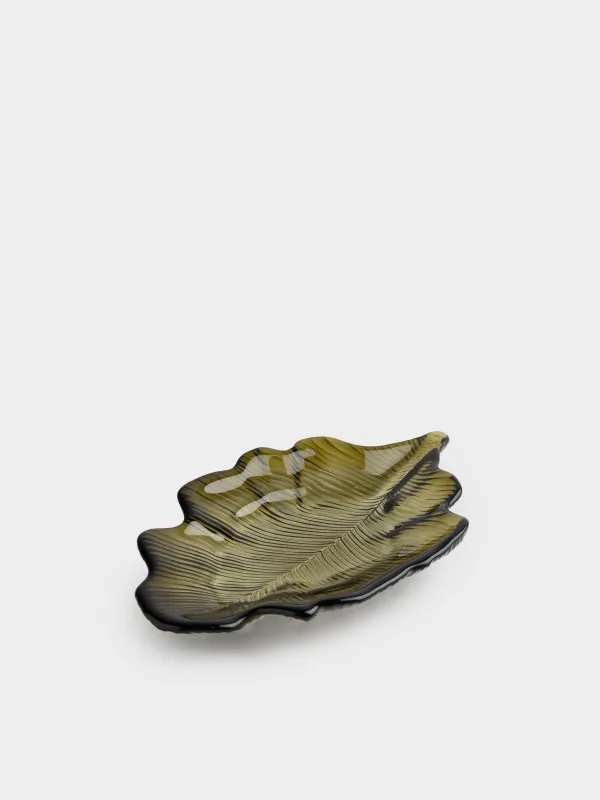Блюдо, 28х16х4 см, стекло, зеленое, Лист, Leaves, image-0