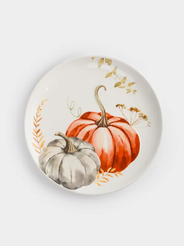Тарелка обеденная, 28 см, керамика, белая, Тыквы и листья, Forest symphony, image-0