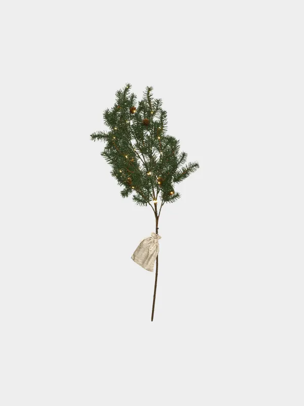 Ветка декоративная, 90 см, с подсветкой, Хвоя с шишками, Conifer decor, image-0