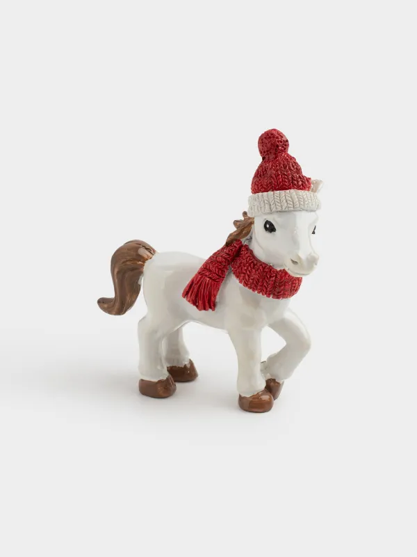 Статуэтка, 8 см, полирезин, молочная, Лошадка в шапке и шарфе, Horse christmas, image-1
