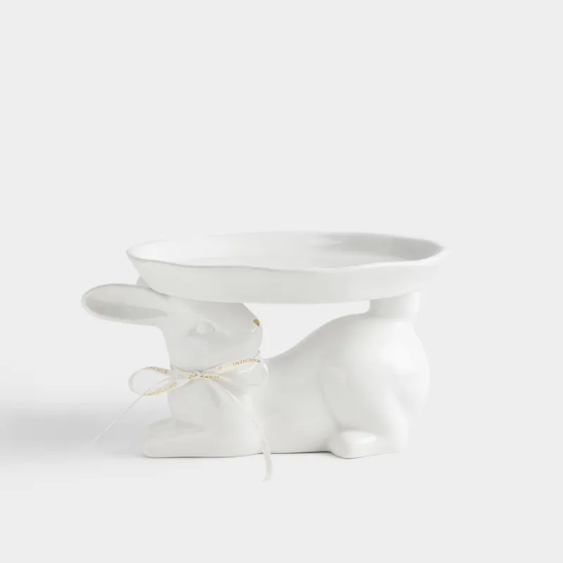 Блюдо на ножке, 20х13 см, керамика D, молочно-золотистое, Кролик, Rabbit gold