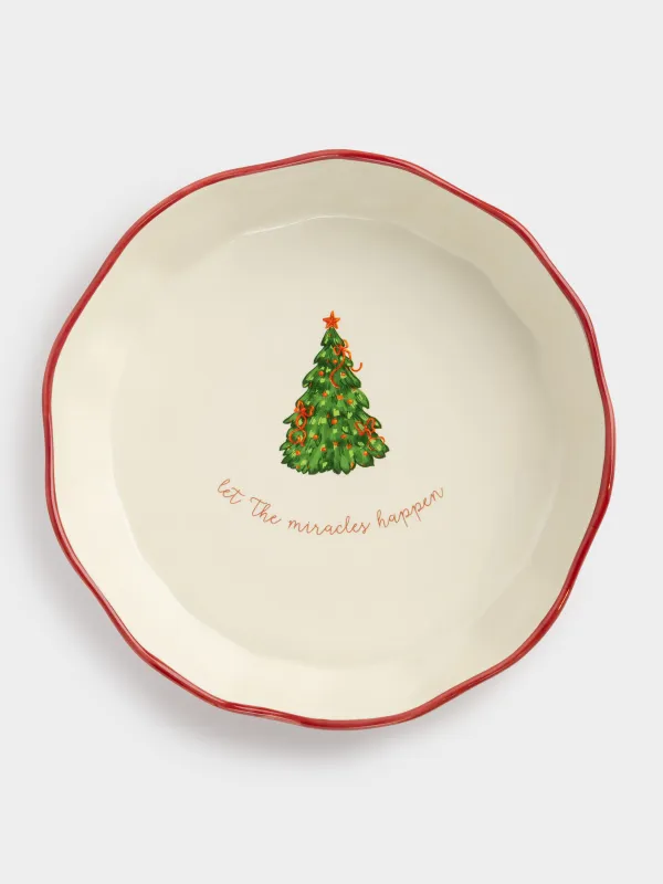 Форма для запекания, 23 см, керамика, круглая, бордовая, Елка, Christmas tree, image-4