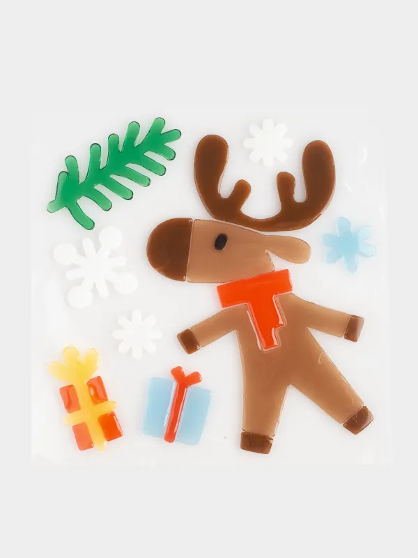 Набор наклеек, 19х19 см, многоразовые, термопластик, Олень, Christmas decal, image-0