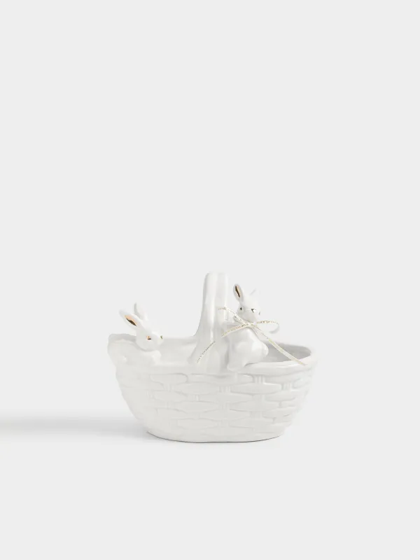 Конфетница, 21х17 см, 1 л, с ручкой, керамика D, молочно-золотистая, Кролики, Rabbit gold, image-0