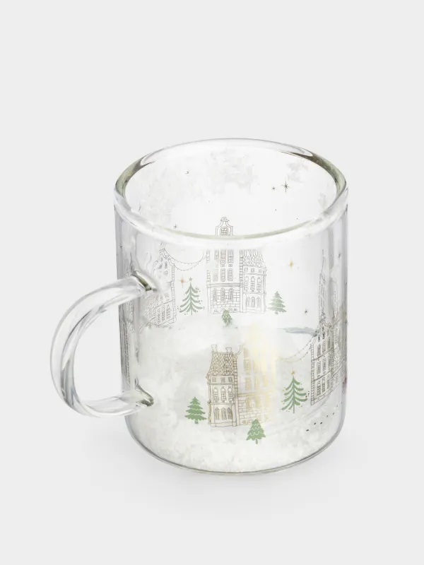 Кружка, 350 мл, стекло Б, с блестками и со снегом внутри, Дома, Air decor, image-1