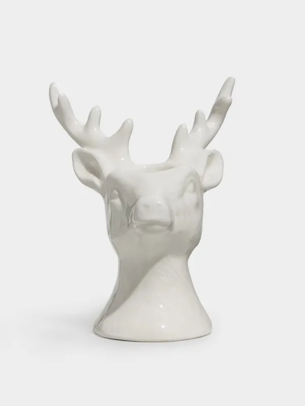 Подсвечник, 11 см, для тонкой свечи, керамика, белый, Олень, Forest deers, image-1