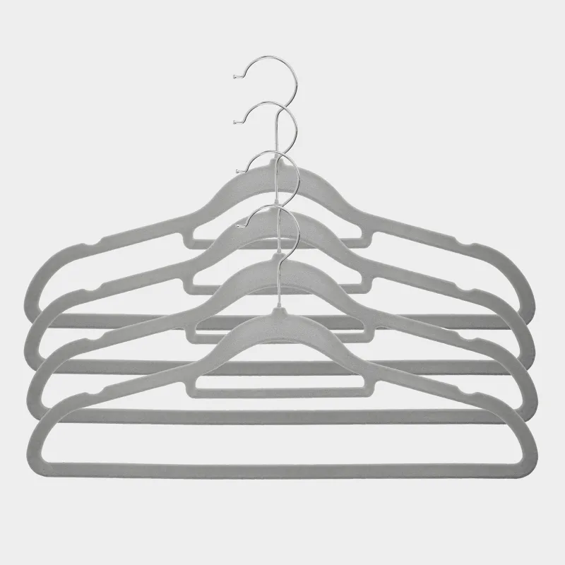 Вешалка-плечики, 41 см, 4 шт, с петлей для галстуков/поясов, флок, серая, Household