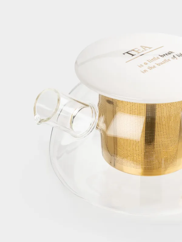 Чайник заварочный, 600 мл, стекло Б/сталь/керамика, золотисто-молочный, Chalet gold, image-5