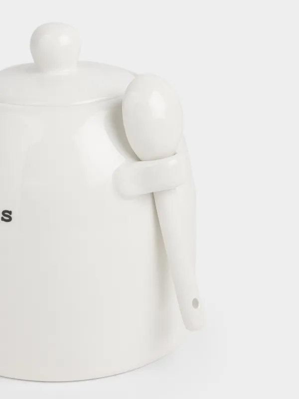 Емкость для хранения, 12х14 см, 800 мл, с ложкой, керамика D, молочная, Sweets, Milk kitchen, image-1