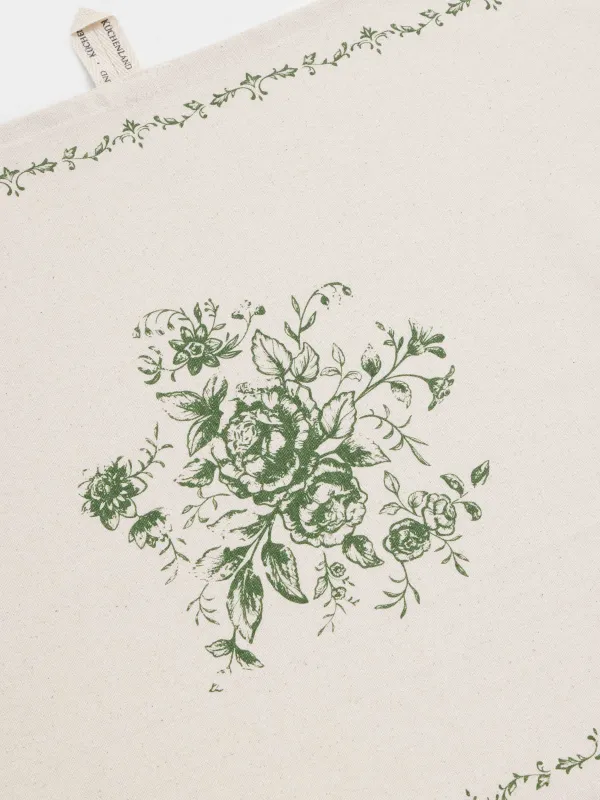 Полотенце кухонное, 40х60 см, хлопок, бежевое, Зеленые цветы, Green lace, image-2