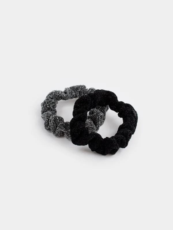 Набор резинок для волос, 7 см, 2 шт, полиэстер, черный/серебристый, Hairstyle, image-1