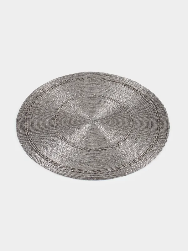 Салфетка под приборы, 36 см, бисер, круглая, темно-серая, Shiny beads, image-2