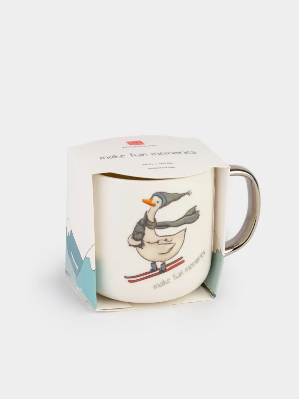 Кружка, 400 мл, фарфор N, бело-серебристая, Гусь на лыжах, Goose, image-4