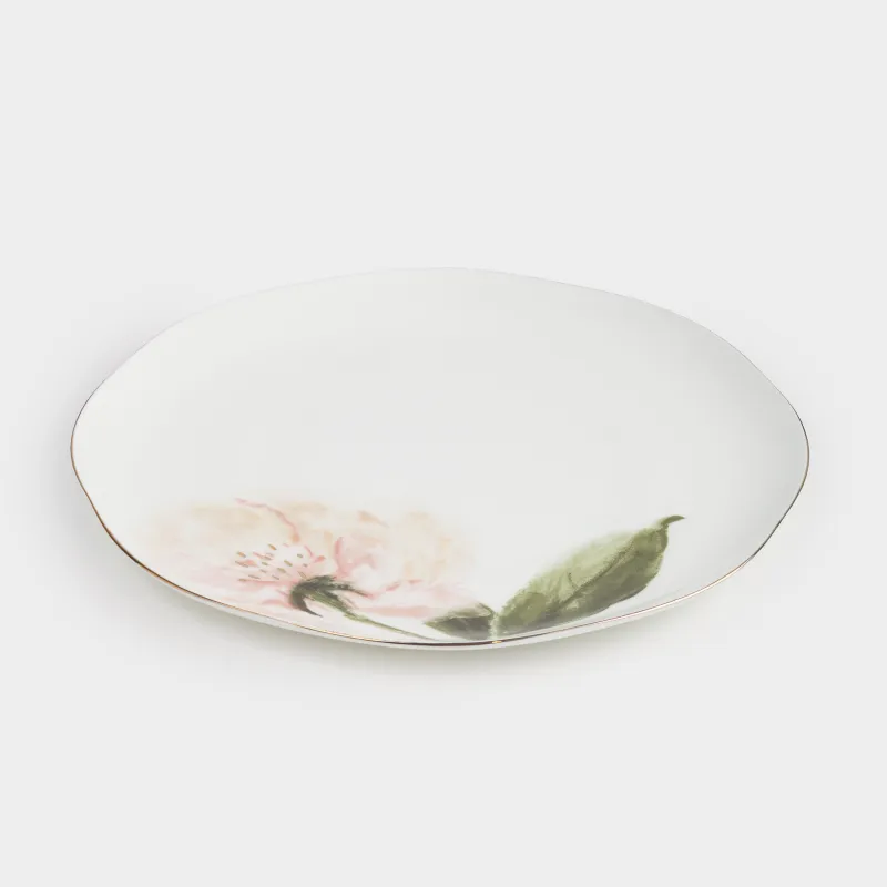 Тарелка обеденная, 28 см, фарфор F, белая, с золотистым кантом, Цветок, Peony gold, image-1