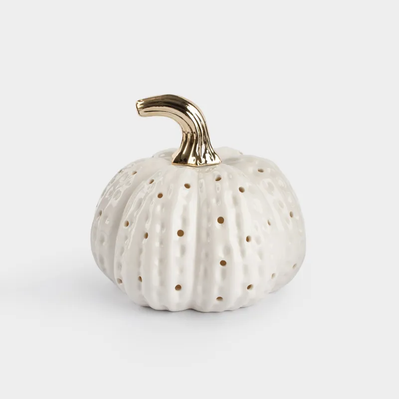 Светильник декоративный, 15 см, фарфор P, белый, Тыква, Golden glow
