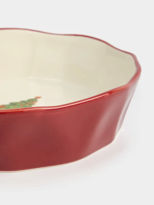 Форма для запекания, 23 см, керамика, круглая, бордовая, Елка, Christmas tree, image-3