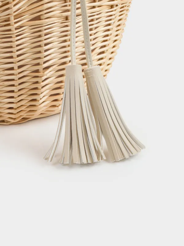 Корзина-сумка, 32 см, ива/полиэстер, бежевая, Beige style, image-1