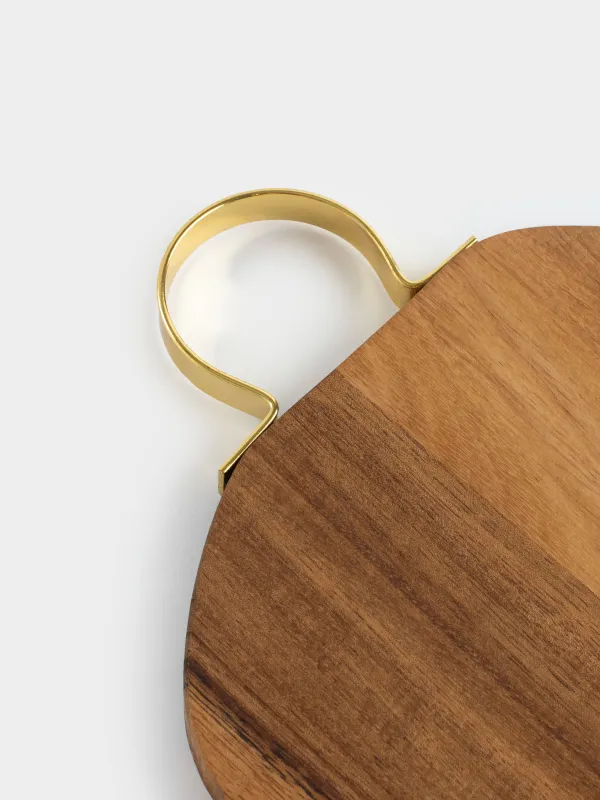 Доска разделочная, 25х25 см, дерево/металл, фигурная, Золотистая ручка, Noble tree, image-2