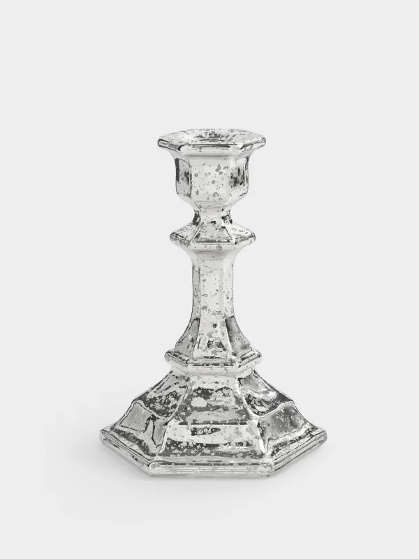 Подсвечник, 14 см, для тонкой свечи, на ножке, стекло, серебристый, Patina, image-0