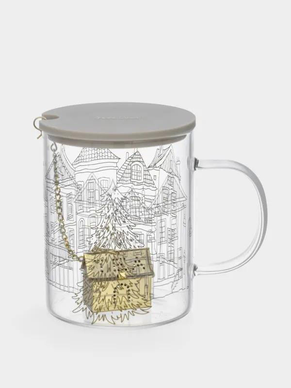 Кружка, 420 мл, с ситом для заваривания, с крышкой, стекло Б/сталь, Дома, Case decor, image-1