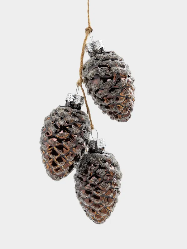 Игрушка елочная, 15 см, стекло, с блестками, бронзовая, Шишки, Pine christmas, image-0