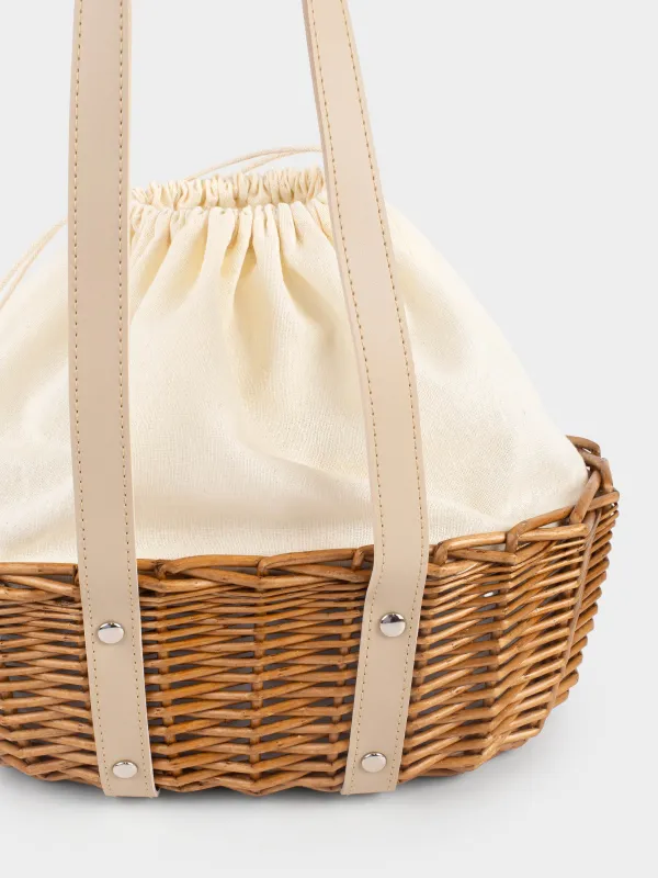 Корзина-сумка, 33x18 см, с термоотделением, лоза/полиуретан, овальная, бежевая, Picnic, image-4