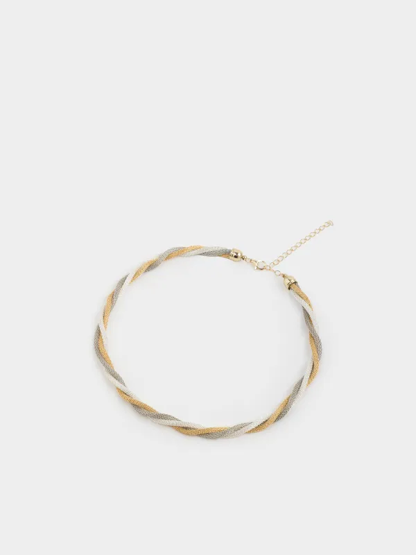 Цепочка, 46 см, тройная, металл, золотисто-серебристая, Жгут, Flagel, image-1