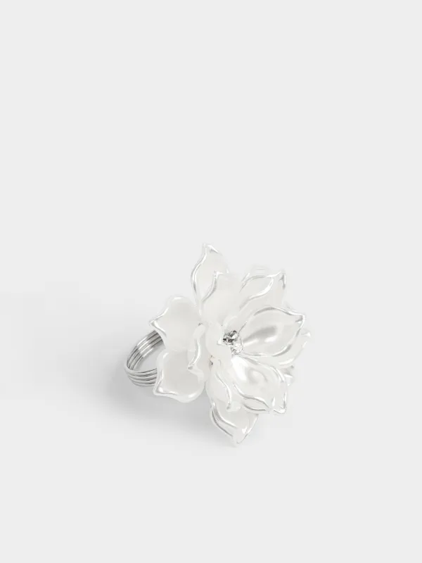 Кольцо для салфеток, 6 см, металл/пластик, белое, Цветок, Bloome, image-3