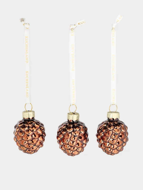 Игрушка елочная, 4 см, 6 шт, стекло, бронзовая, Шишка, Figure sparkle, image-1