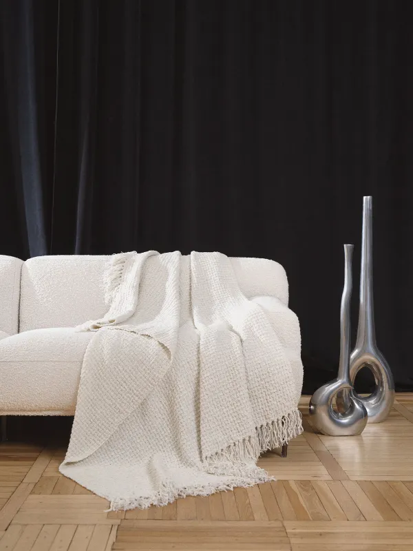 Плед, 130х170 см, с бахромой, полиэстер/люрекс, бежевый, Shiny threads, image-2