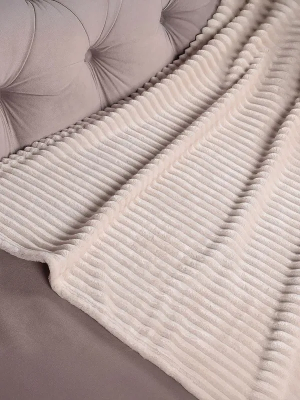 Плед, 130х170 см, фланель, песочный, Объемные полосы, Flannel, image-1