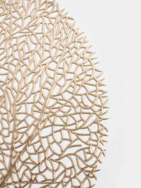 Салфетка под приборы, 38 см, ПВХ, круглая, золотистая, Дерево, Azhur Grid, image-2