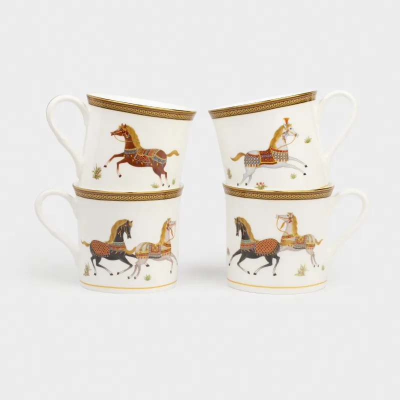 Кружка, 300 мл, 4 шт, фарфор F, белая, Лошади, Blue wind