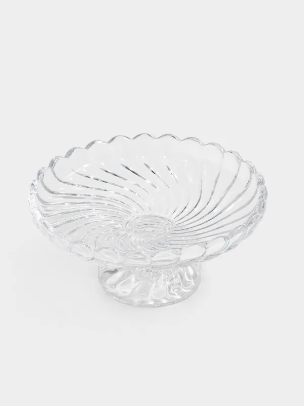 Блюдо на ножке, 15х7см, круглое, стекло, Clear pattern, image-1