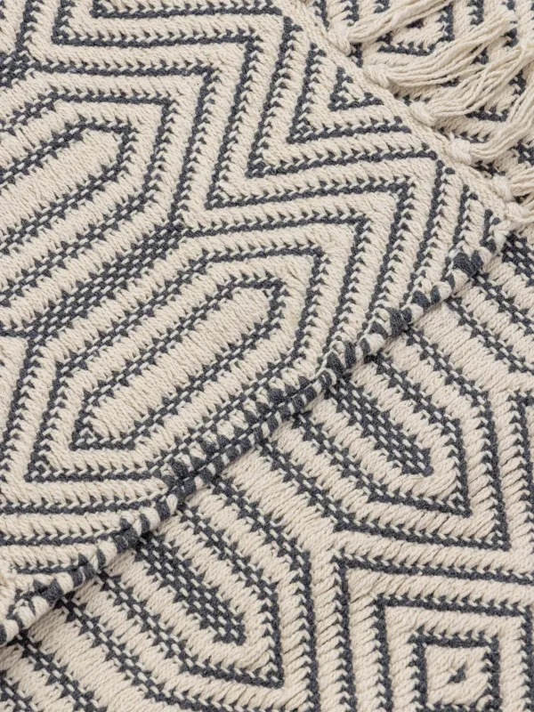 Коврик, 60x90 см, с бахромой, хлопок, черно-молочный, Rhombic, image-1