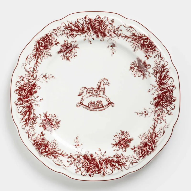 Тарелка обеденная, 26 см, фарфор N, бело-бордовая, Лошадка, Winter lace
