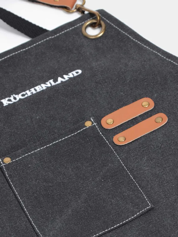 Фартук, 58х78 см, с карманами, терилен/хлопок/искусственная кожа, черный, BBQ, image-1