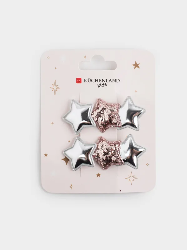 Набор заколок для волос, 6 см, 2 шт, детский, полиуретан/металл, серебристый/шампань, Hairstyle, image-4