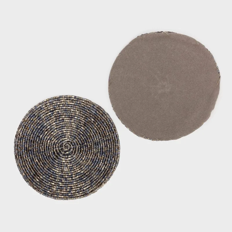 Подставка под кружку, 10 см, 2 шт, круглая, бисер, серебристо-голубая, Shiny beads, image-2